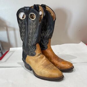 Larry Mahan Black and Tan Cowboy Boots